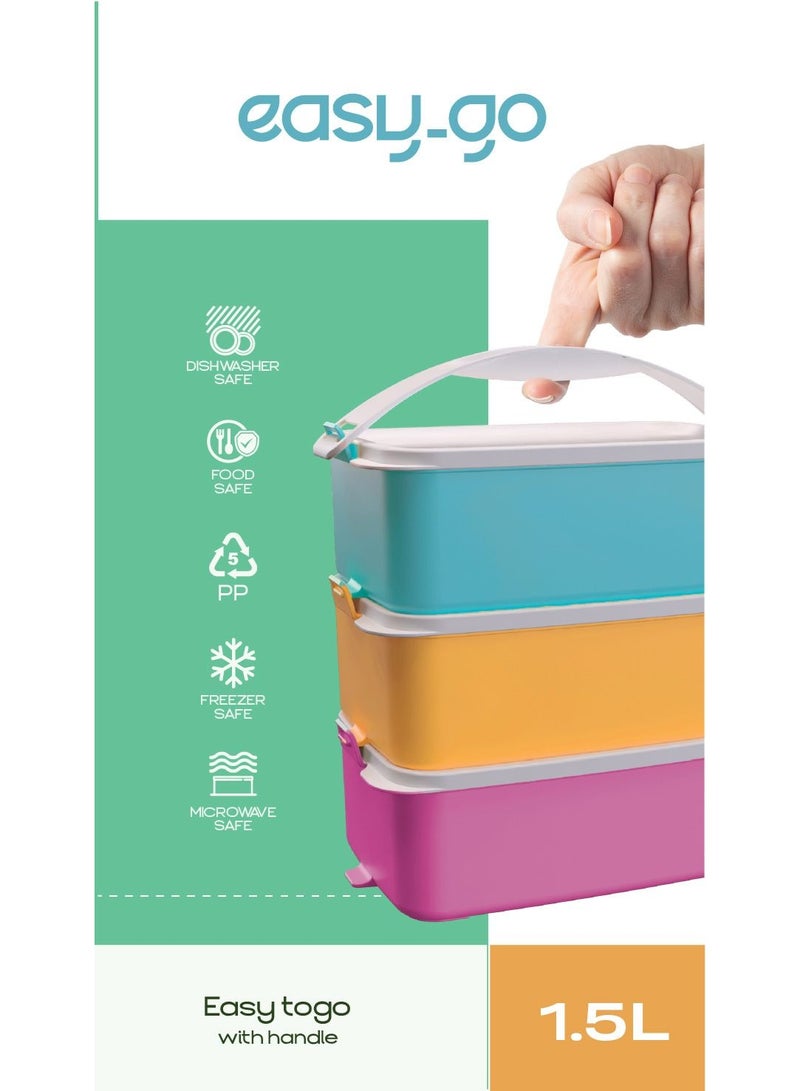 إيزي جو علبة غداء محمولة Easy-Go بسعة 1.5 لتر مع مقبض –غير مقسمة - آمنة للميكروويف والفريزر وغسالة الصحون - Image 3